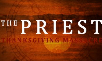 Title card reading ‘The Priest: Thanksgiving Massacre’ on a dark, textured background